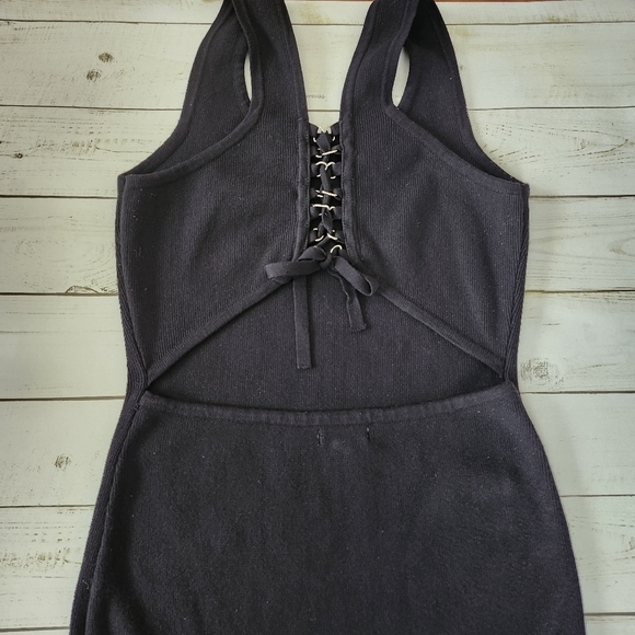 Debu Bodycon Stretch Knit Sleeveless Dress Size S Black Lace Up & Cut Out Back - Picture 3 of 9